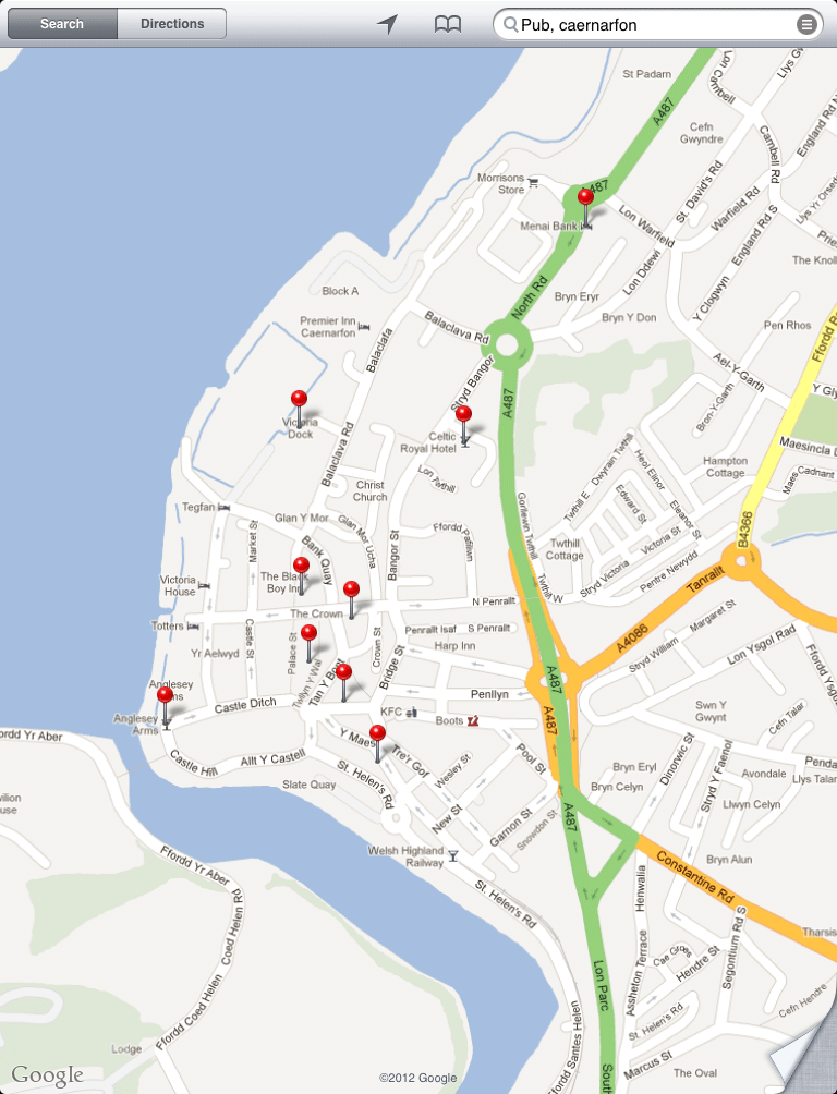 Google Maps Caernarfon - iOS 5